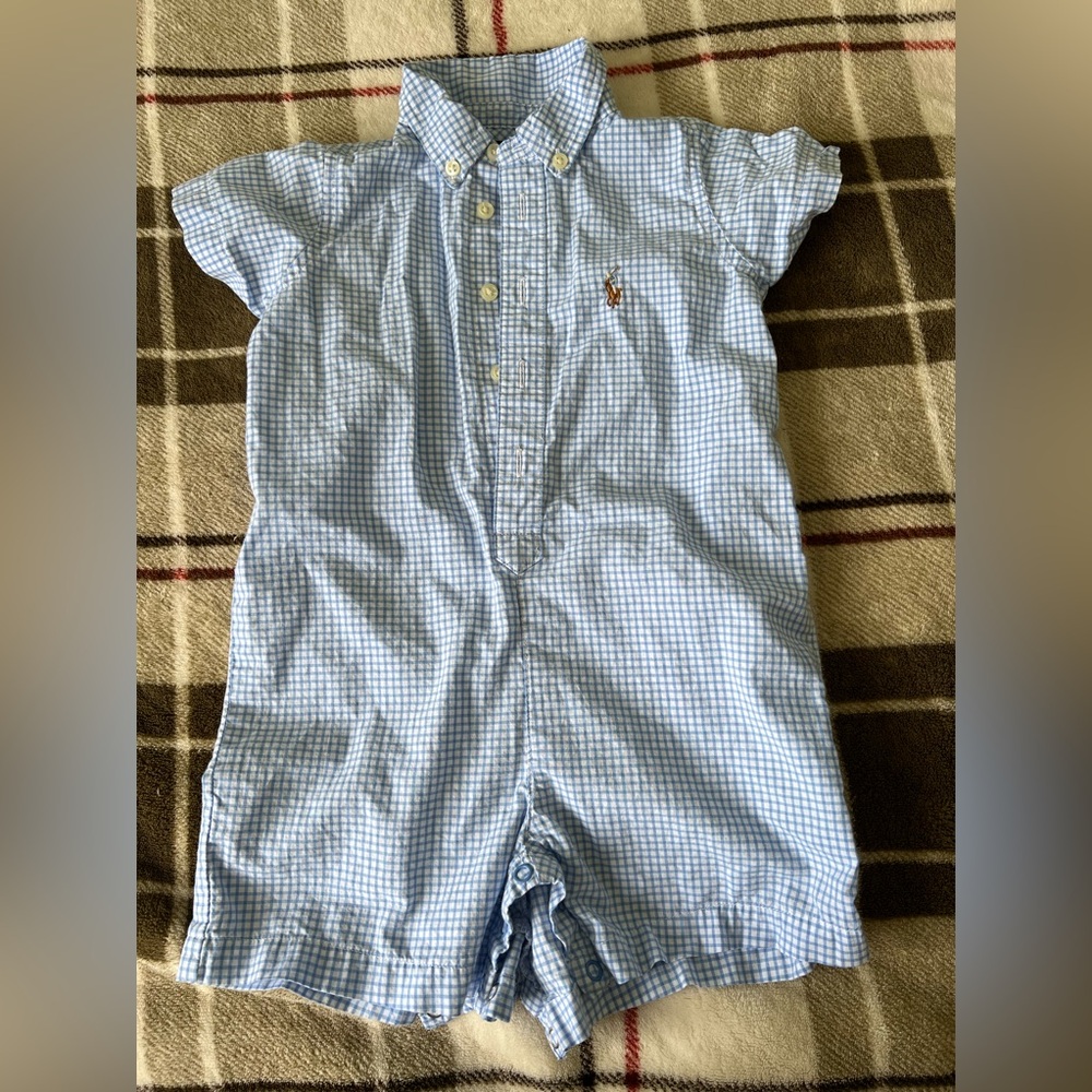 Ralph Lauren Polo Boys Cotton Blue and White Onesie Shorts